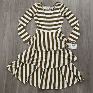 LuLaRoe Georgia Striped Dress in olive and White xs